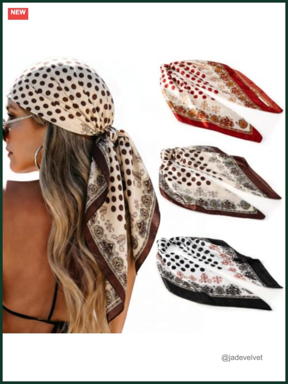 3 Pack Satin Polka Dot Head Scarf for Women – Large 35 inch Silk Feel Hair Wrap